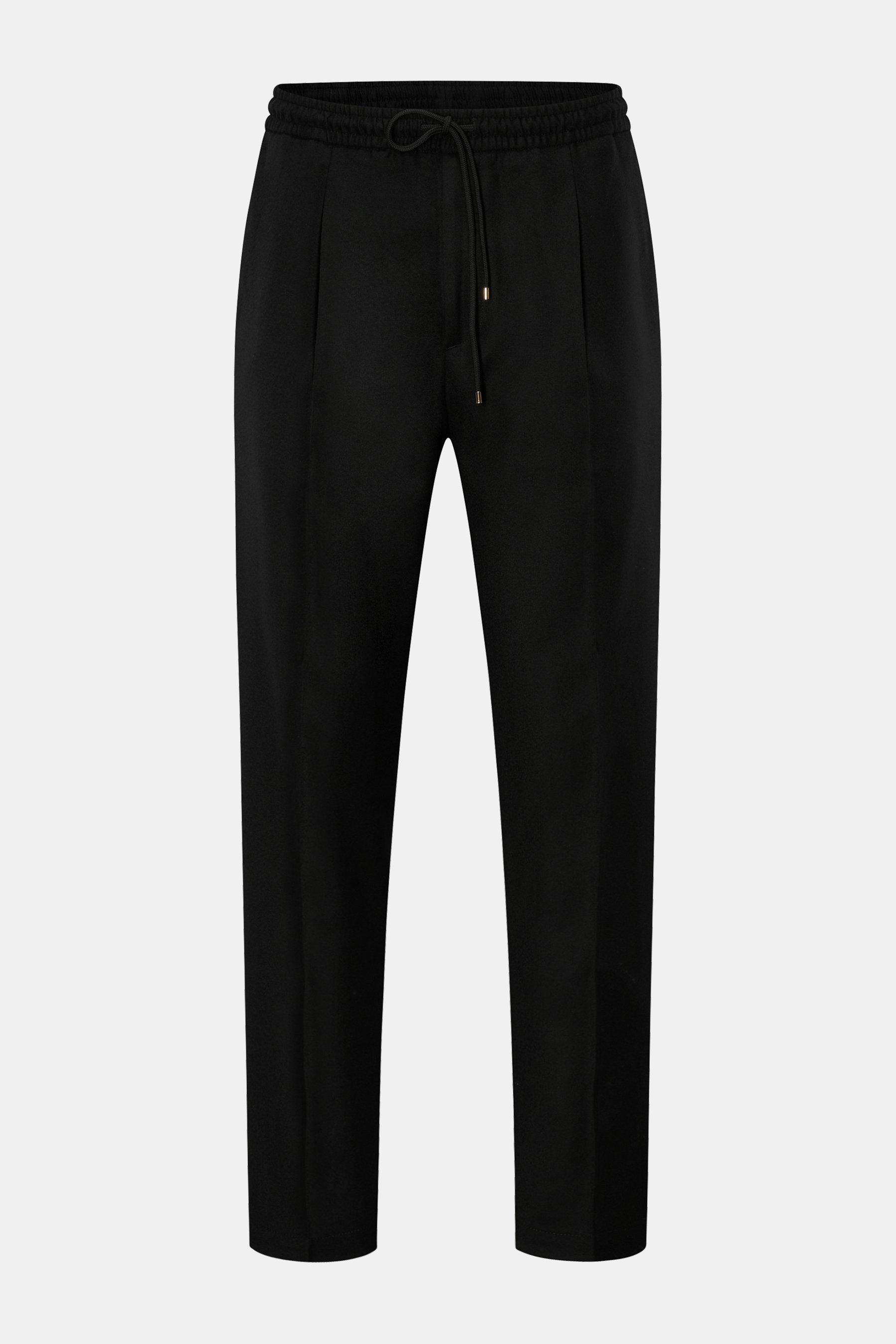 Briglia 1949 Woll-Jogpants 'Wimbledon' schwarz, frontale Ansicht, knöchellang, Tapered Fit, elastischer Bund mit Tunnelzug, reine Wolle.