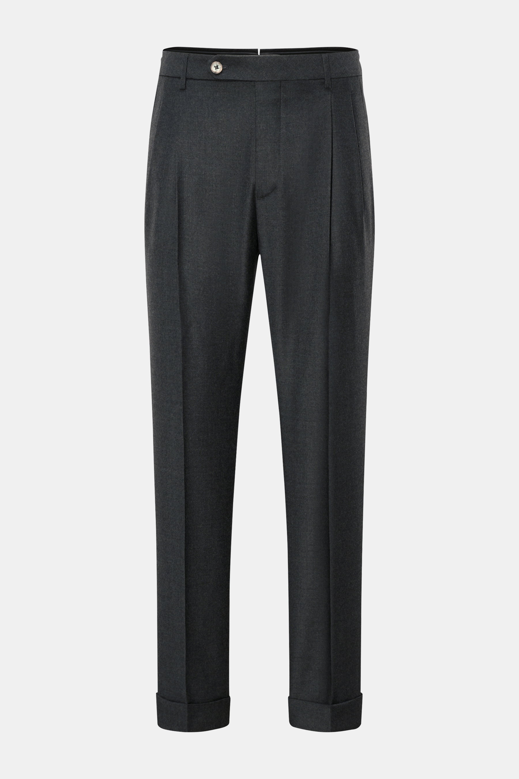 GTA Wollhose 'Luca' anthrazit, frontale Aufnahme, knöchellang, Tapered Fit, Schurwolle mit Cashmere, Waist Comfort Band, feine Twill-Struktur.