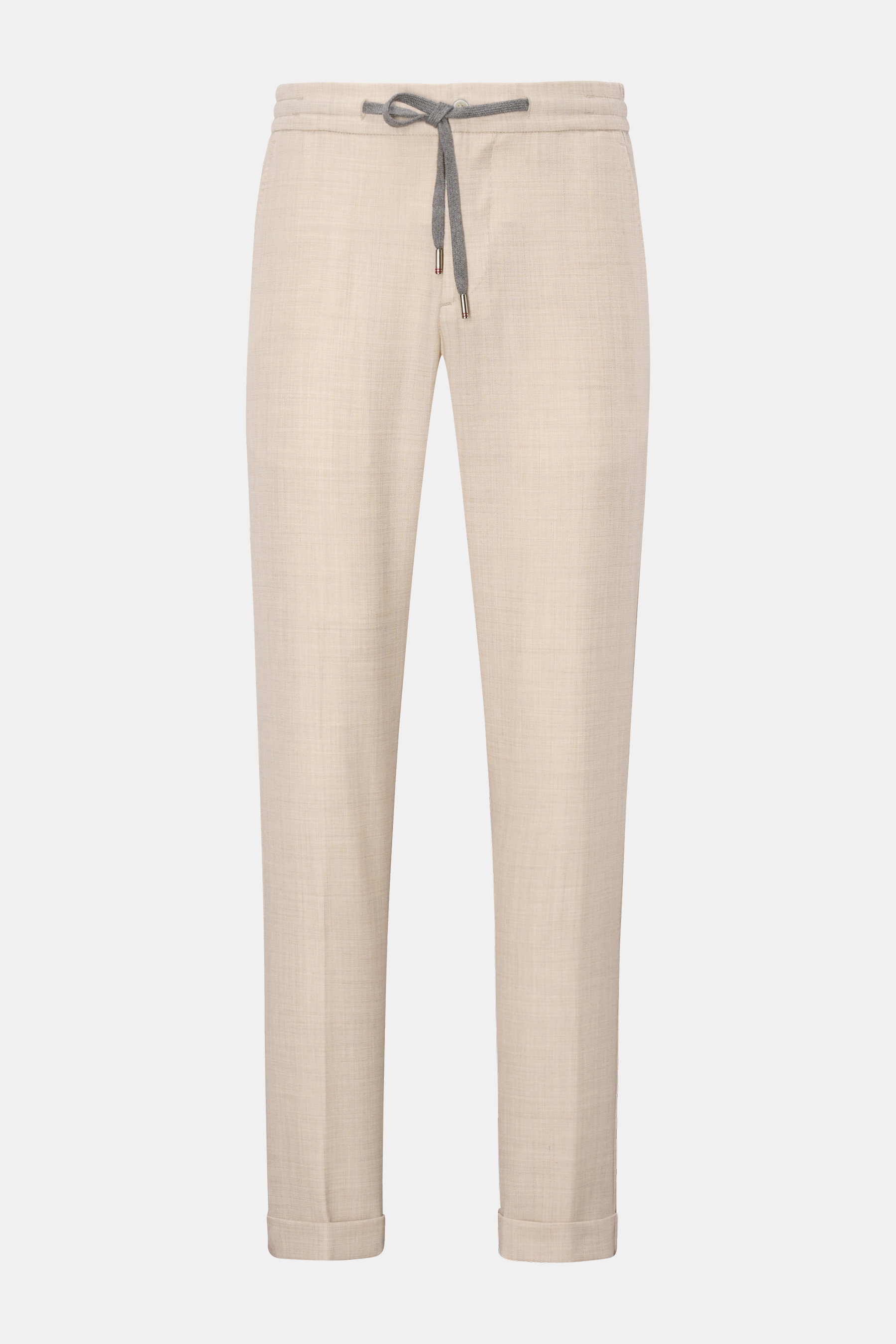 Marco Pescarolo Woll-Jogpants 'Caracciolo' beige meliert, frontale Ansicht, Regular Fit, schmal zulaufend, elastischer Bund mit Tunnelzug, französische Taschen.