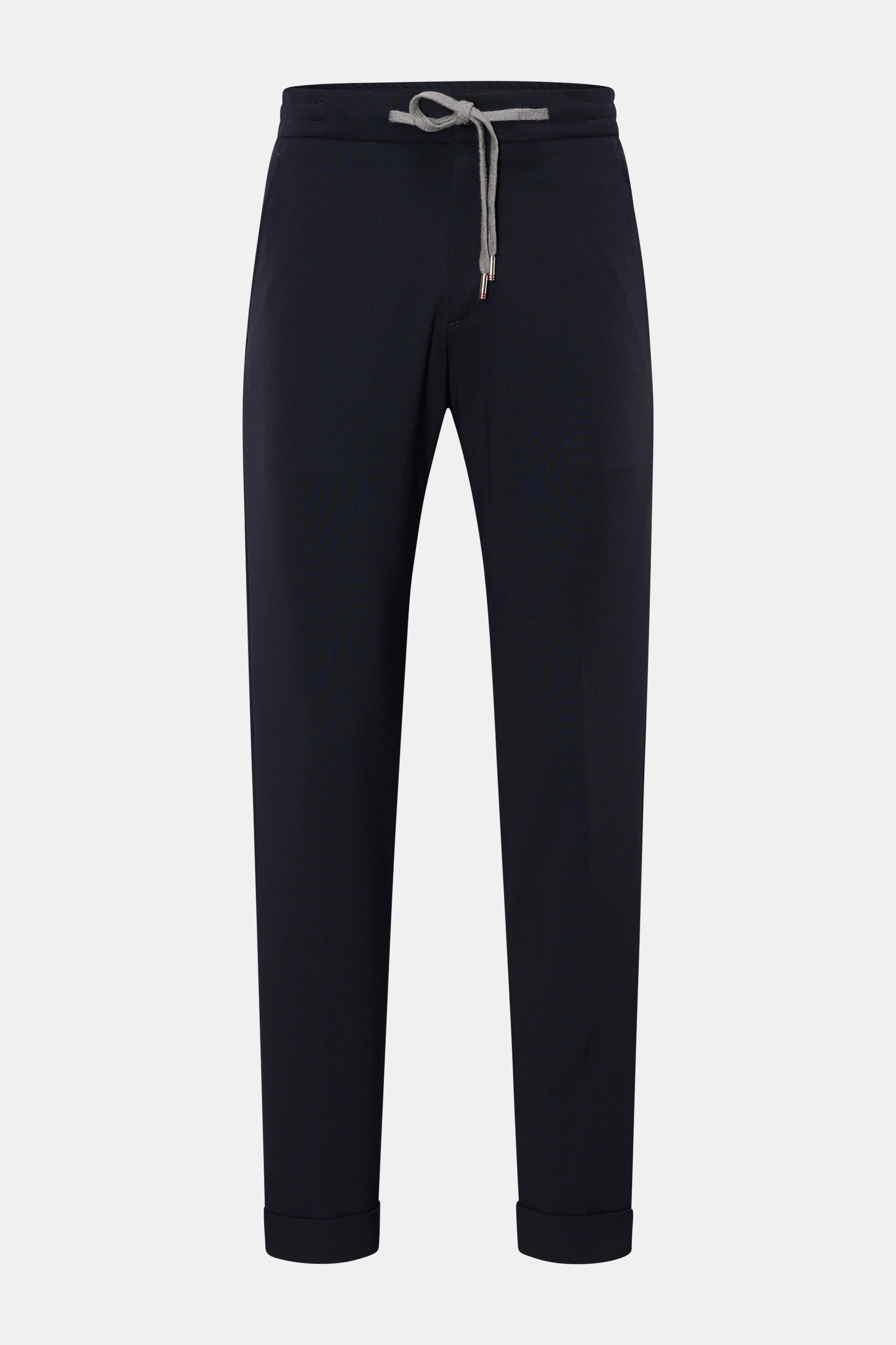 Marco Pescarolo Woll-Jogpants 'Caracciolo' navy, Frontansicht, Regular Fit, schmal zulaufend, elastischer Bund mit Tunnelzug, Reißverschluss, Bundknopf, paspelierte Taschen.