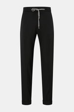 Marco Pescarolo Woll-Jogpants 'Caracciolo' schwarz, frontale Ansicht, Regular Fit mit elastischem Bund, Tunnelzug, Reißverschluss, französischen und paspelierten Taschen.