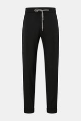 Marco Pescarolo Woll-Jogpants 'Caracciolo' schwarz, frontale Ansicht, Regular Fit mit elastischem Bund, Tunnelzug, Reißverschluss, französischen und paspelierten Taschen.