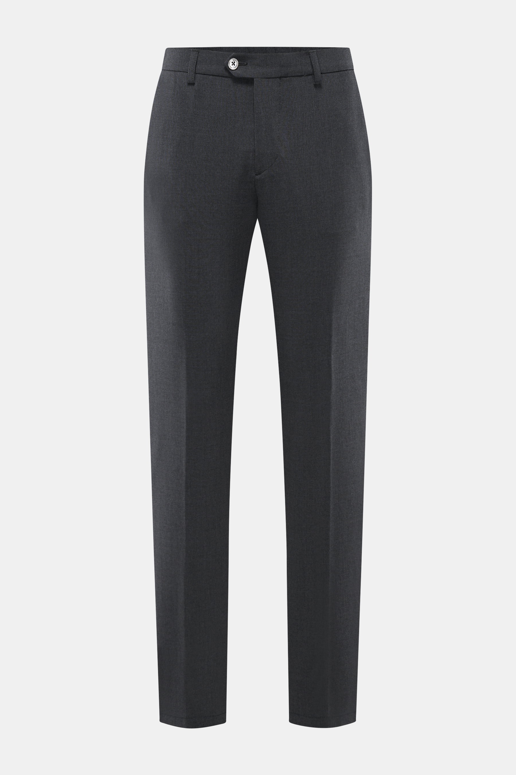 Marco Pescarolo Wollhose 'Evo' dunkelgrau meliert, frontale Ansicht, Regular Fit, elastische Wolle, teilelastischer Bund, französische Taschen.