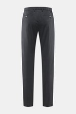 Marco Pescarolo Wollhose 'Evo' dunkelgrau meliert, Rückansicht, aus elastischer Wolle, weicher Griff, Regular Fit, sehr schmal zulaufend, teilelastischer Bund, Taschen mit Knopf.