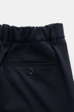 Marco Pescarolo Wollhose 'Evo' navy in Nahaufnahme von hinten, elastische Wolle, weicher Griff, teilelastischer Bund, Knopf-Gesäßtasche, Regular Fit.