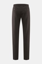 Marco Pescarolo Wollhose 'Evo' graubraun meliert, Rückansicht, schmal zulaufend, elastische Wolle, teilelastischer Bund, Taschen mit Knopf, Regular Fit.