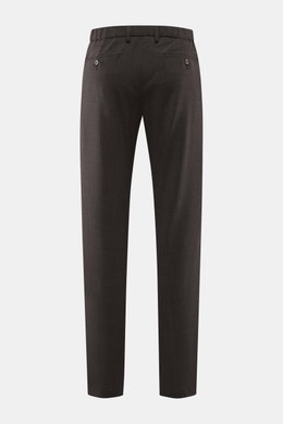 Marco Pescarolo Wollhose 'Evo' graubraun meliert, Rückansicht, schmal zulaufend, elastische Wolle, teilelastischer Bund, Taschen mit Knopf, Regular Fit.