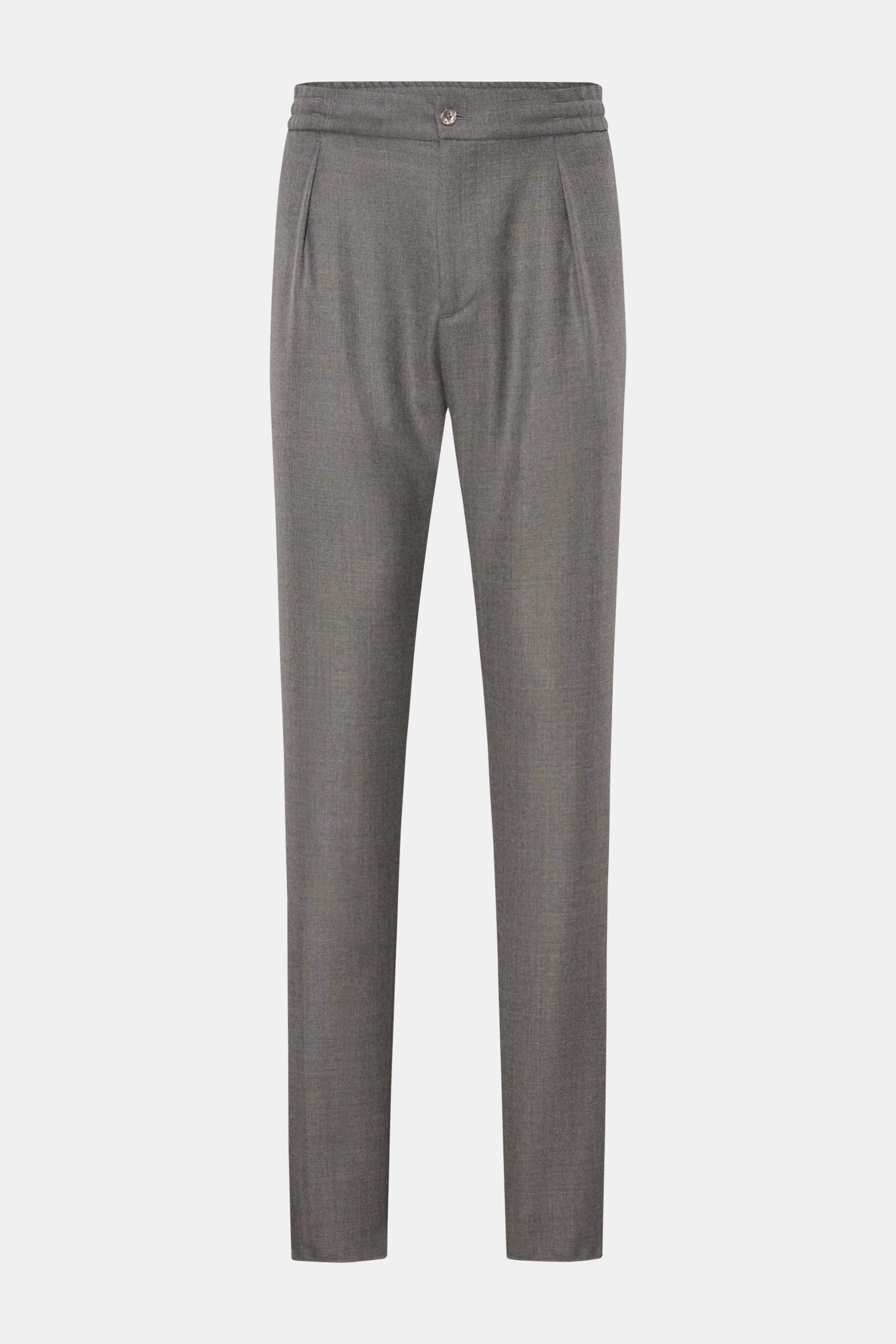 Marco Pescarolo Woll-Jogpants 'Chiaia' dunkelgrau meliert, frontale Ansicht, Regular Fit, reine Schurwolle, elastischer Bund, Bundknopf, Reißverschluss, paspelierte Taschen.