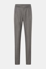 Marco Pescarolo Woll-Jogpants 'Chiaia' dunkelgrau meliert, frontale Ansicht, Regular Fit, reine Schurwolle, elastischer Bund, Bundknopf, Reißverschluss, paspelierte Taschen.