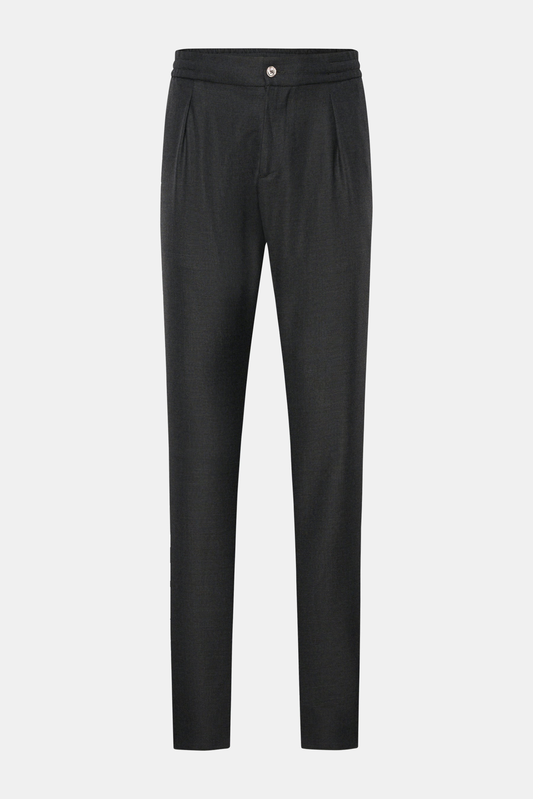 Marco Pescarolo Woll-Jogpants 'Chiaia' anthrazit meliert, frontale Ansicht, leichte Schurwolle, Regular Fit, elastischer Bund, Bundfalte, paspelierte Taschen, casual Business-Look.