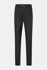 Marco Pescarolo Woll-Jogpants 'Chiaia' anthrazit meliert, frontale Ansicht, leichte Schurwolle, Regular Fit, elastischer Bund, Bundfalte, paspelierte Taschen, casual Business-Look.