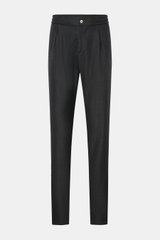 Marco Pescarolo Woll-Jogpants 'Chiaia' anthrazit meliert, frontale Ansicht, leichte Schurwolle, Regular Fit, elastischer Bund, Bundfalte, paspelierte Taschen, casual Business-Look.