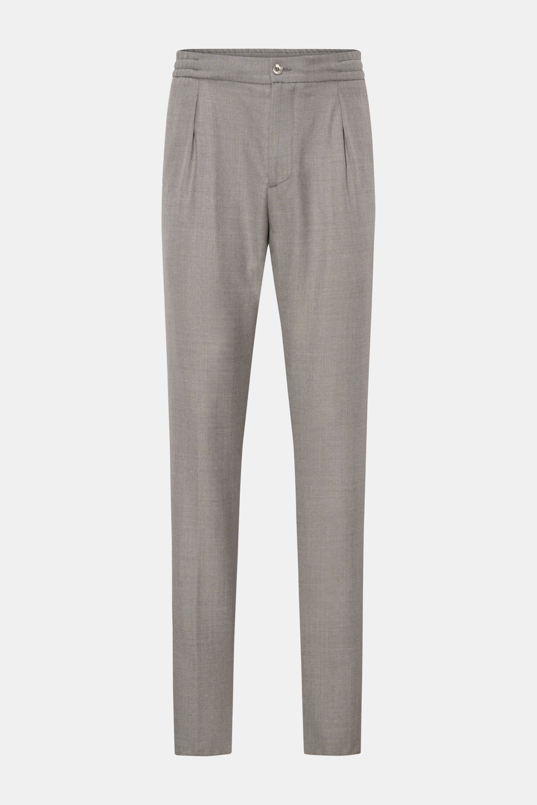 Marco Pescarolo Woll-Jogpants 'Chiaia' grau meliert, frontale Ansicht, leichte reine Schurwolle, Regular Fit, elastischer Bund, Bundknopf, Reißverschluss, Taschen.