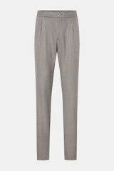 Marco Pescarolo Woll-Jogpants 'Chiaia' grau meliert, frontale Ansicht, leichte reine Schurwolle, Regular Fit, elastischer Bund, Bundknopf, Reißverschluss, Taschen.