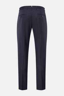 Windsor Wollhose 'Peso' navy meliert, aus reiner Schurwolle, Regular Fit, schmal zulaufend, Rückansicht mit Reißverschluss, Bundknöpfen und paspelierten Taschen.