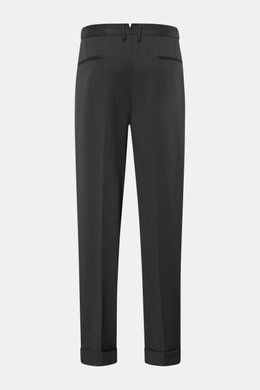 Rückansicht der Santaniello Wollhose 'Arsenio' dunkelgrau, knöchellang, Carrot Fit mit paspelierten Taschen, Bundknopf und Saumaufschlag.