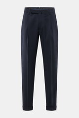 Santaniello Wollhose 'Camerota' navy, frontale Nahaufnahme, Bundfalten, Reißverschluss, Knöpfe, französische Taschen, Saumaufschlag, reine Wolle, Regular Fit.