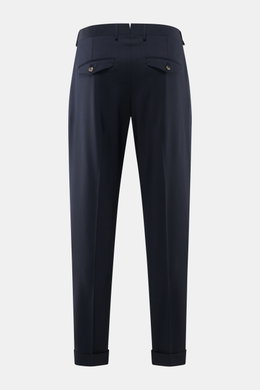 Santaniello Wollhose 'Camerota' navy, Rückansicht, reine Wolle, Regular Fit, einfache Bundfalte, französische Taschen, geknöpfte Gesäßtaschen, Saumaufschlag.