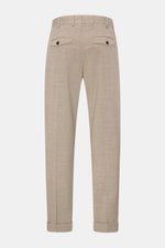PT Torino Wool trousers 'The Rebel' beige mottled shown from the back, ankle-length with fixed hem turn-up, single pleat, French pockets, and button flap back pockets. The Rebel by PT TORINO features slightly elasticated, smooth virgin wool fabric, Rebel 