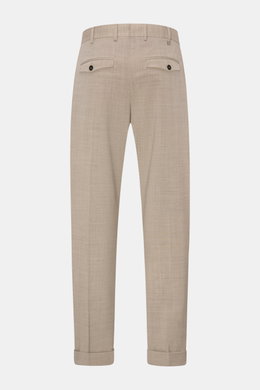PT Torino Wool trousers 'The Rebel' beige mottled shown from the back, ankle-length with fixed hem turn-up, single pleat, French pockets, and button flap back pockets. The Rebel by PT TORINO features slightly elasticated, smooth virgin wool fabric, Rebel 