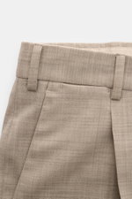 PT Torino Wool trousers 'The Rebel' beige mottled shown from a close-up front angle, highlighting the lightweight stretchy virgin wool fabric, single pleat, French pockets, and belt loops. The Rebel from trouser experts PT TORINO is your faithful companio