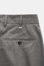 Close-up rear view of PT Torino Wool trousers 'Union Fit' grey mottled showing belt loops, jetted back pocket with button, and fabric texture.

<p>The 'Union Fit' from trouser specialists PT TORINO is the perfect choice for the coming season. The lightwei