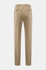 Rear view of PT Torino Trousers 'Gentleman Fit' beige in a slim, very tapered cut, linen and cotton blend with buttoned French and jetted pockets.