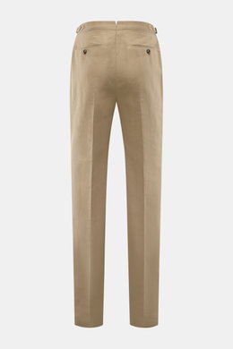 Rear view of PT Torino Trousers 'Gentleman Fit' beige in a slim, very tapered cut, linen and cotton blend with buttoned French and jetted pockets.