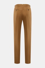PT Torino Hose 'Gentleman Fit' braun, Rückansicht, schmal zulaufend, aus Leinen-Baumwoll-Mix, mit Bundknöpfen, Side Adjuster, französischen Taschen.