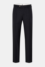 PT Torino Wollhose 'City' schwarz, Frontansicht, Regular Fit aus reiner Super 160'S Schurwolle mit Bundfalte, französischen Taschen und Knopfverschluss.