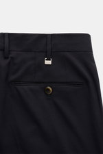 Close-up rear view of PT Torino Wool trousers 'Slim Fit' navy, showing tapered cut, jetted back pocket with button, and fine virgin wool fabric. 

Description: <p>For these exclusive trousers, PT TORINO has chosen the finest virgin wool that emphasises th