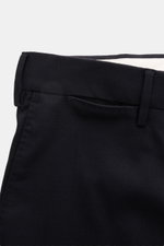Close-up front view of PT Torino Wool trousers 'Slim Fit' navy showing elastic virgin wool fabric, slim tapered cut, French pockets, zip and waist buttons.

Description: <p>For these exclusive trousers, PT TORINO has chosen the finest virgin wool that emp