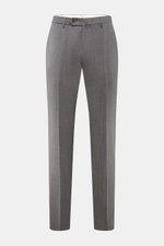 PT Torino Wollhose 'Slim Fit' grau meliert, frontal fotografiert, schmal zulaufend, elastische Schurwolle, glatter Griff, französische Taschen, Reißverschluss mit Bundknöpfen.