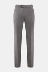 PT Torino Wollhose 'Slim Fit' grau meliert, frontal fotografiert, schmal zulaufend, elastische Schurwolle, glatter Griff, französische Taschen, Reißverschluss mit Bundknöpfen.