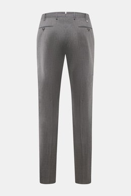 PT Torino Wollhose 'Slim Fit' grau meliert, Rückansicht, schmal zulaufend, aus elastischer, glatter Schurwolle mit französischen und paspelierten Taschen.
