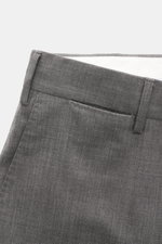 PT Torino Wollhose 'Slim Fit' grau meliert, Nahaufnahme von Bund und Tasche, elastische Schurwolle, glatter Griff, schmal zulaufend für Office-Look.
