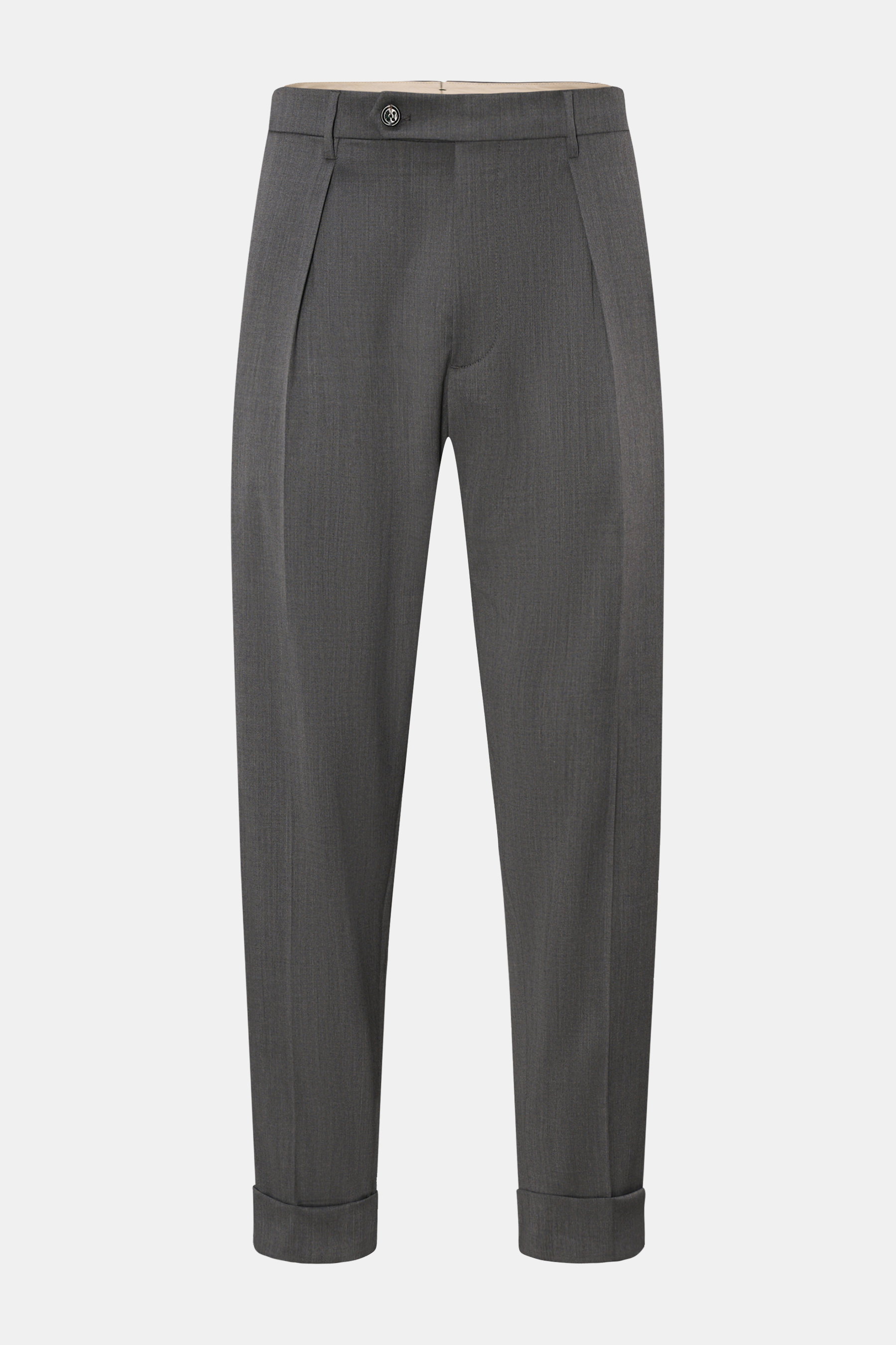 Berwich Wollhose 'Chiaia' grau meliert, Frontansicht, knöchellang, tapered fit, reine Schurwolle, leicht elastisch, Bundknöpfe, Saumaufschlag.