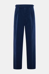 Frontale Nahaufnahme der Polo Ralph Lauren Baumwollhose navy in Twill-Baumwolle, knöchellang, gerader Schnitt, mit Bundknopf, Reißverschluss und Side Adjuster.