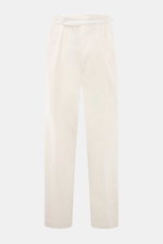 Frontansicht der cremefarbenen Polo Ralph Lauren Baumwollhose mit weichem Griff, Tapered Fit, Side Adjuster und paspelierten Gesäßtaschen.