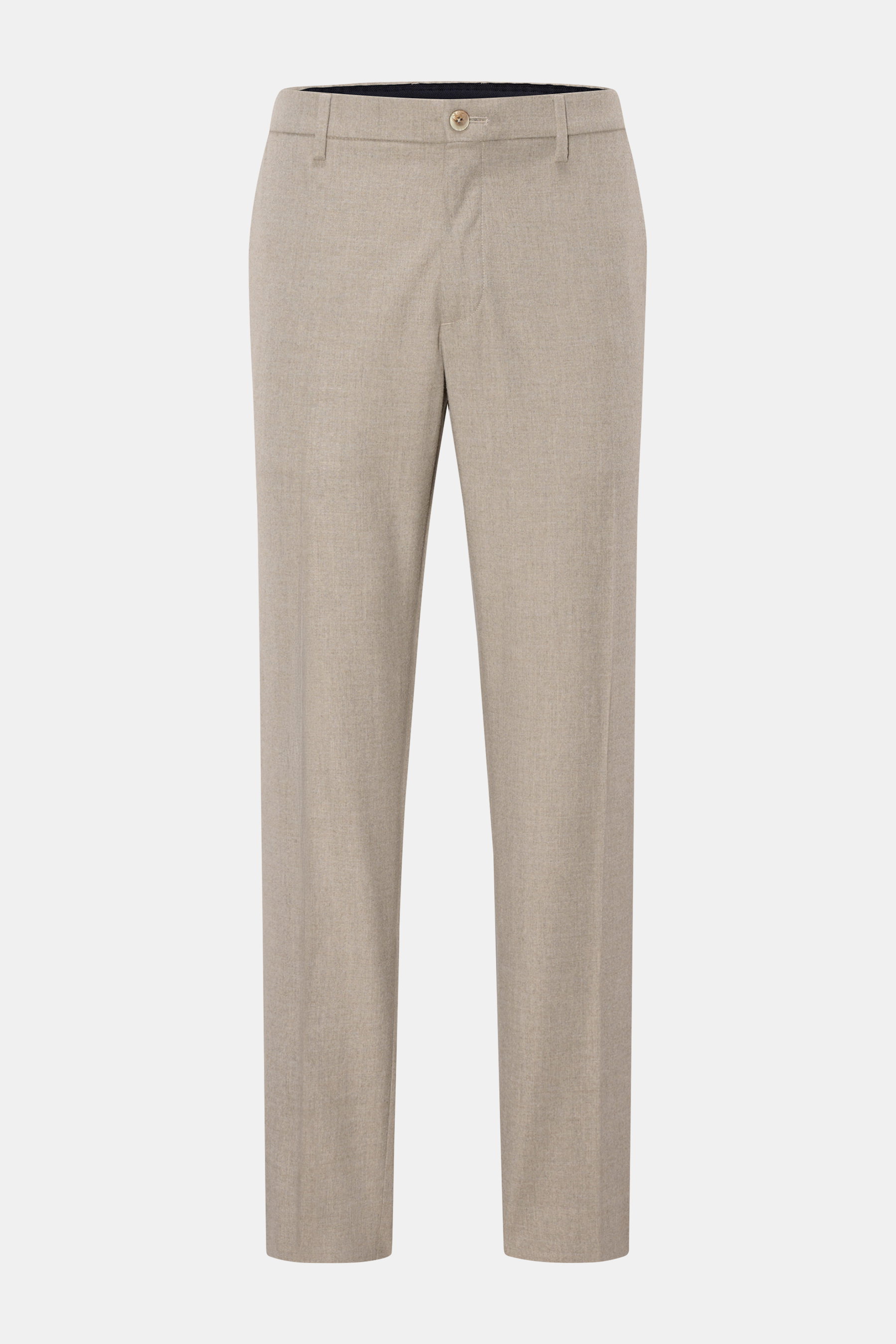GTA Hose 'Davide' beige meliert, frontale Ansicht, knöchellang, schmal zulaufend, teilelastischer Bund, Reißverschluss, Bundknopf, französische Taschen.