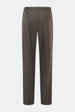 Marco Pescarolo Hose 'Dieci' dunkelbraun meliert, knöchellang, Tapered Fit, Ansicht von hinten mit französischen und Gesäßtaschen.