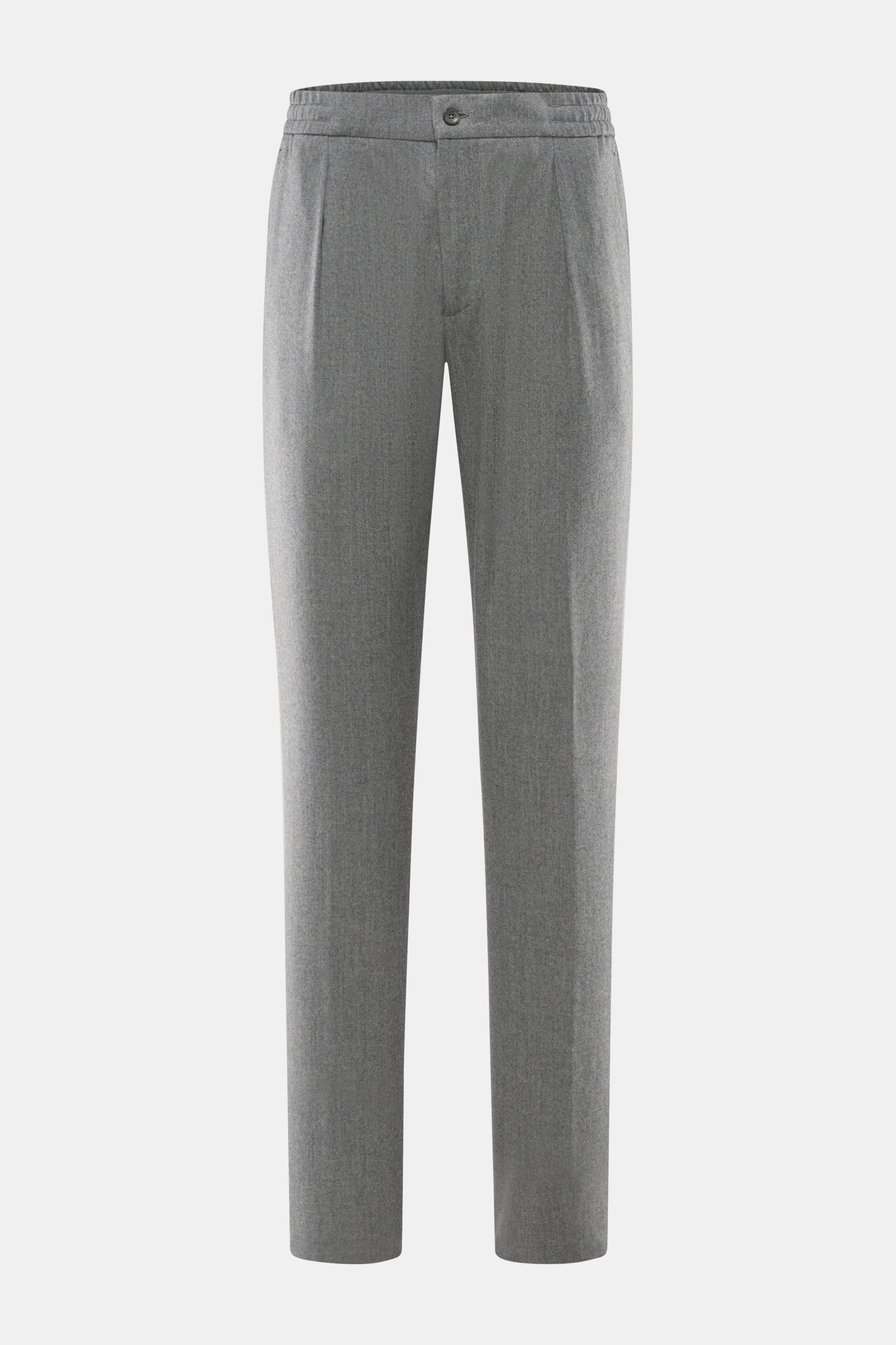Marco Pescarolo Jogpants 'Chiaia' grau meliert, Frontansicht, leichte Schurwoll-Seidenmischung, Regular Fit, elastischer Bund, Bundfalte, Taschen.