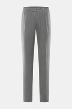 Marco Pescarolo Jogpants 'Chiaia' grau meliert, Frontansicht, leichte Schurwoll-Seidenmischung, Regular Fit, elastischer Bund, Bundfalte, Taschen.