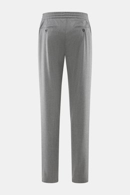 Marco Pescarolo Jogpants 'Chiaia' grau meliert, Rückansicht, leichte Schurwoll-Seide, Regular Fit, elastischer Bund, paspelierte Taschen, offen und elegant.