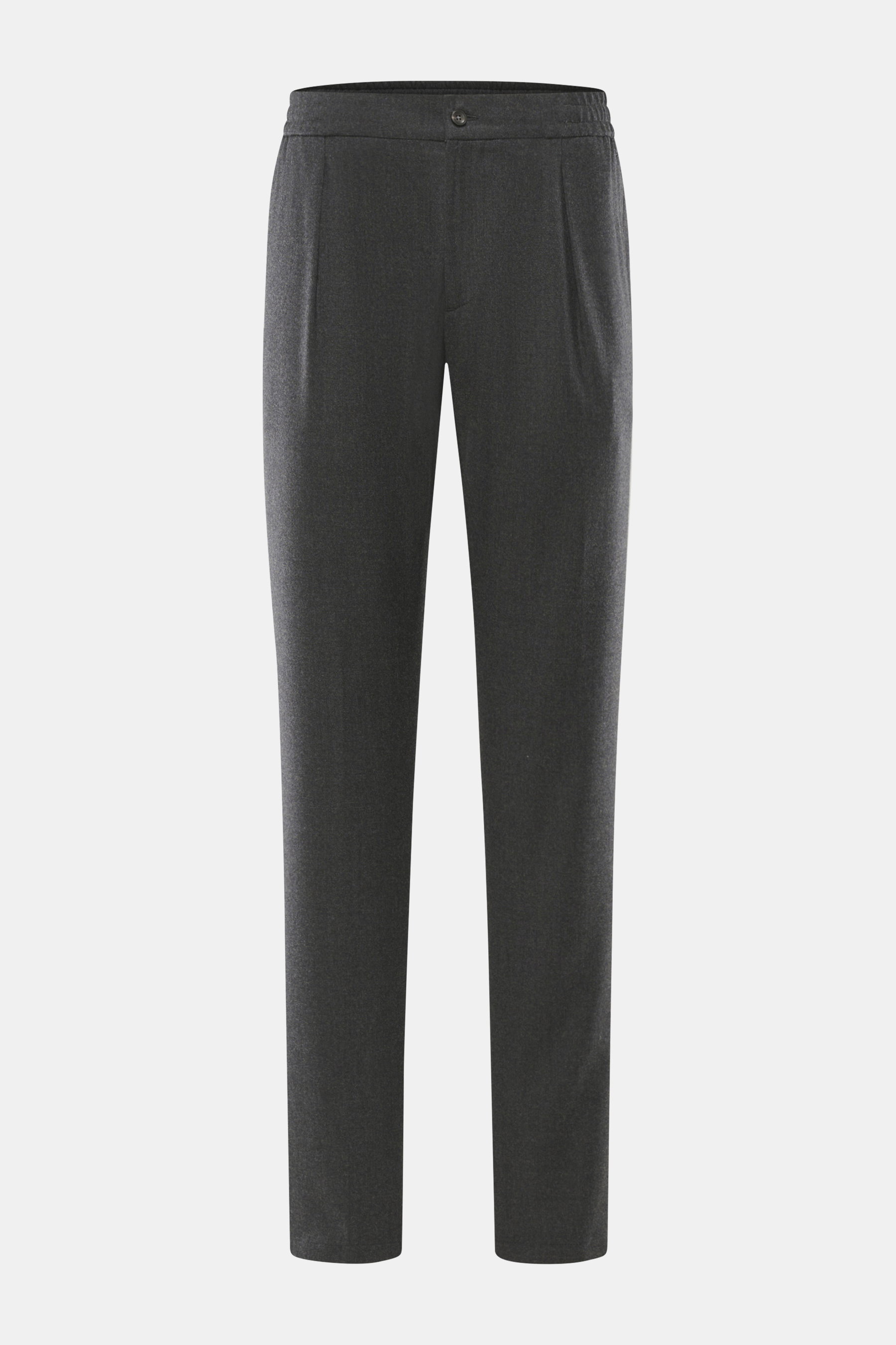 Marco Pescarolo Jogpants 'Chiaia' dunkelgrau meliert, frontale Nahaufnahme, leichte Schurwolle-Seide, Regular Fit, elastischer Bund, Taschen, Bundfalte.