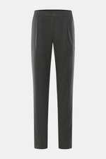 Marco Pescarolo Jogpants 'Chiaia' dunkelgrau meliert, frontale Nahaufnahme, leichte Schurwolle-Seide, Regular Fit, elastischer Bund, Taschen, Bundfalte.