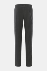 Marco Pescarolo Jogpants 'Chiaia' dunkelgrau meliert, frontale Nahaufnahme, leichte Schurwolle-Seide, Regular Fit, elastischer Bund, Taschen, Bundfalte.