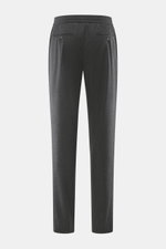Marco Pescarolo Jogpants 'Chiaia' dunkelgrau meliert von hinten, Regular Fit aus Schurwolle-Seide-Mix, elastischer Bund, paspelierte Taschen, leichte Qualität.
