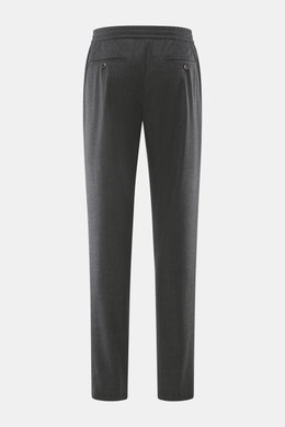 Marco Pescarolo Jogpants 'Chiaia' dunkelgrau meliert von hinten, Regular Fit aus Schurwolle-Seide-Mix, elastischer Bund, paspelierte Taschen, leichte Qualität.