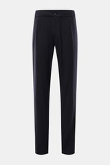 Marco Pescarolo Jogpants 'Chiaia' navy, frontale Nahaufnahme, elegante Hose aus Schurwolle-Seide-Mix, Regular Fit, elastischer Bund, Reißverschluss, Taschen, offene Länge.